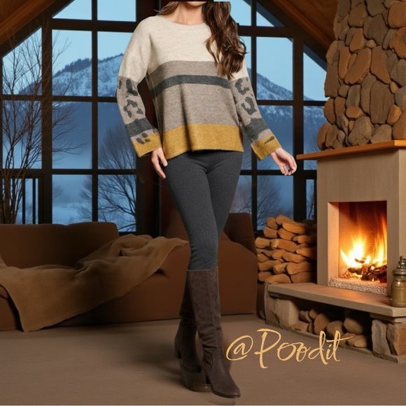 MYSTREE Color block fall sweater S M L - Picture 1 of 7